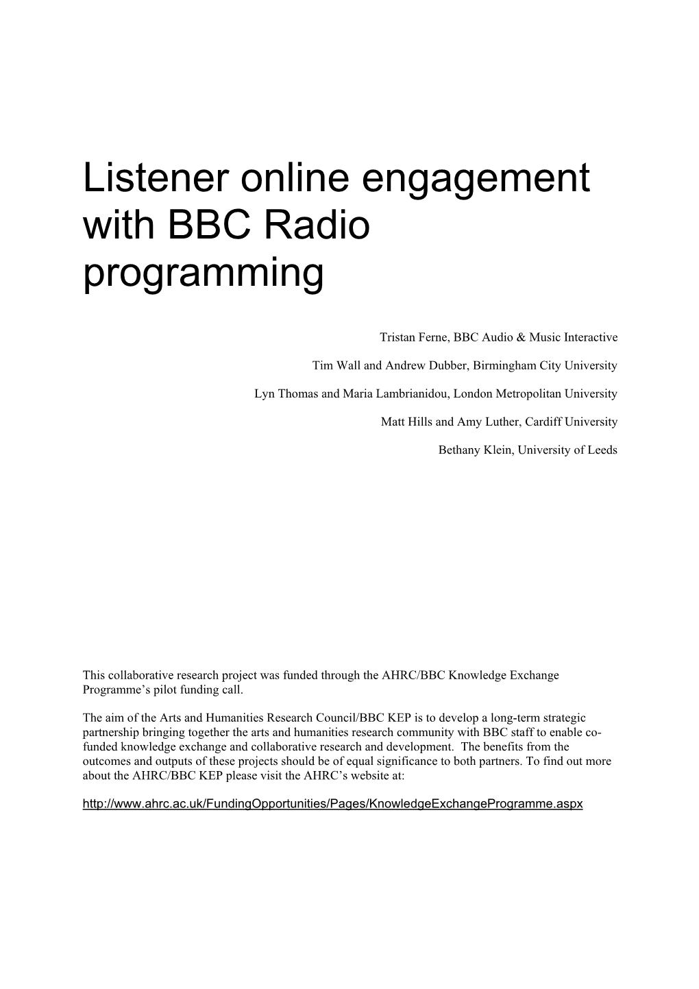 Listener Online Engagement with BBC Radio Programming