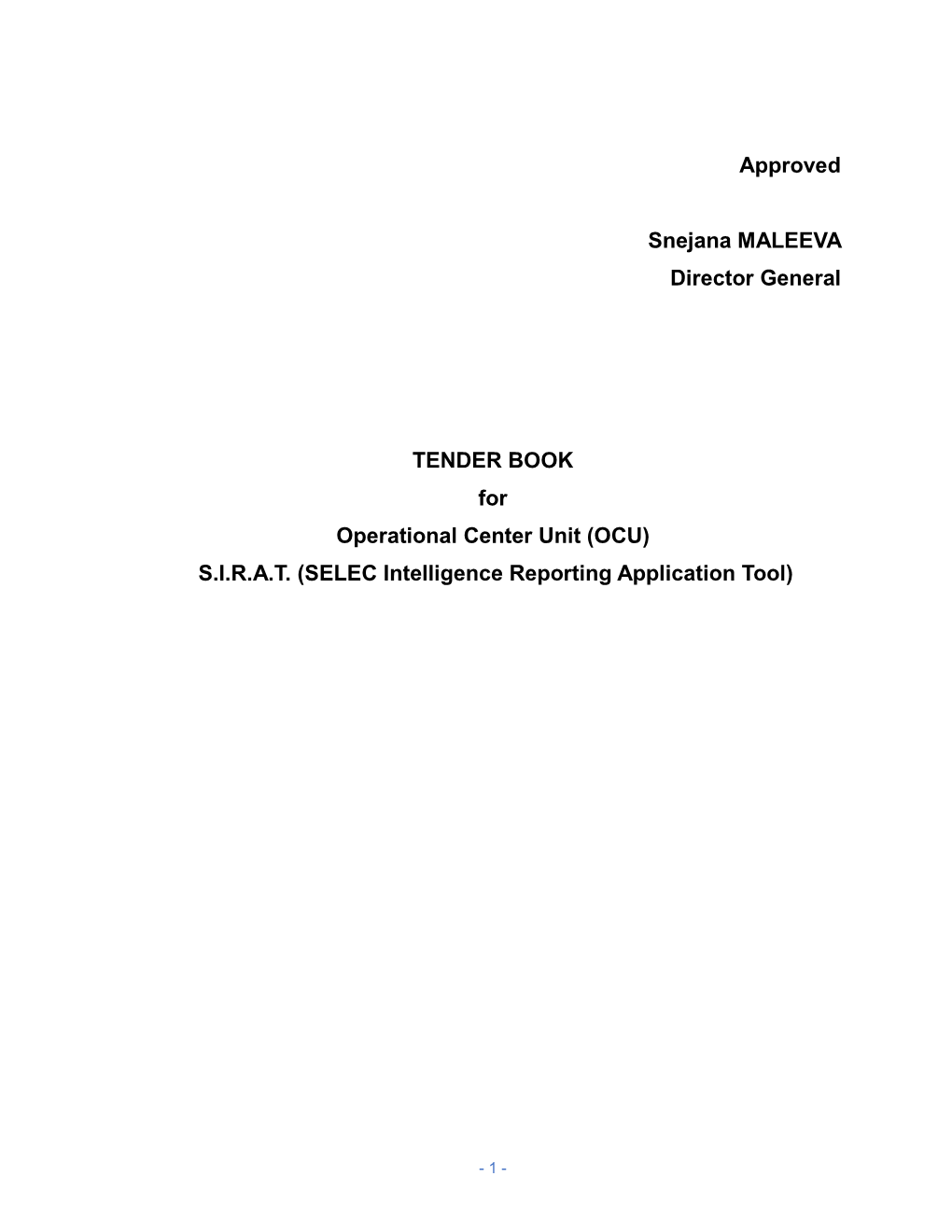 TENDER BOOK for Operational Center Unit (OCU) S.I.R.A.T