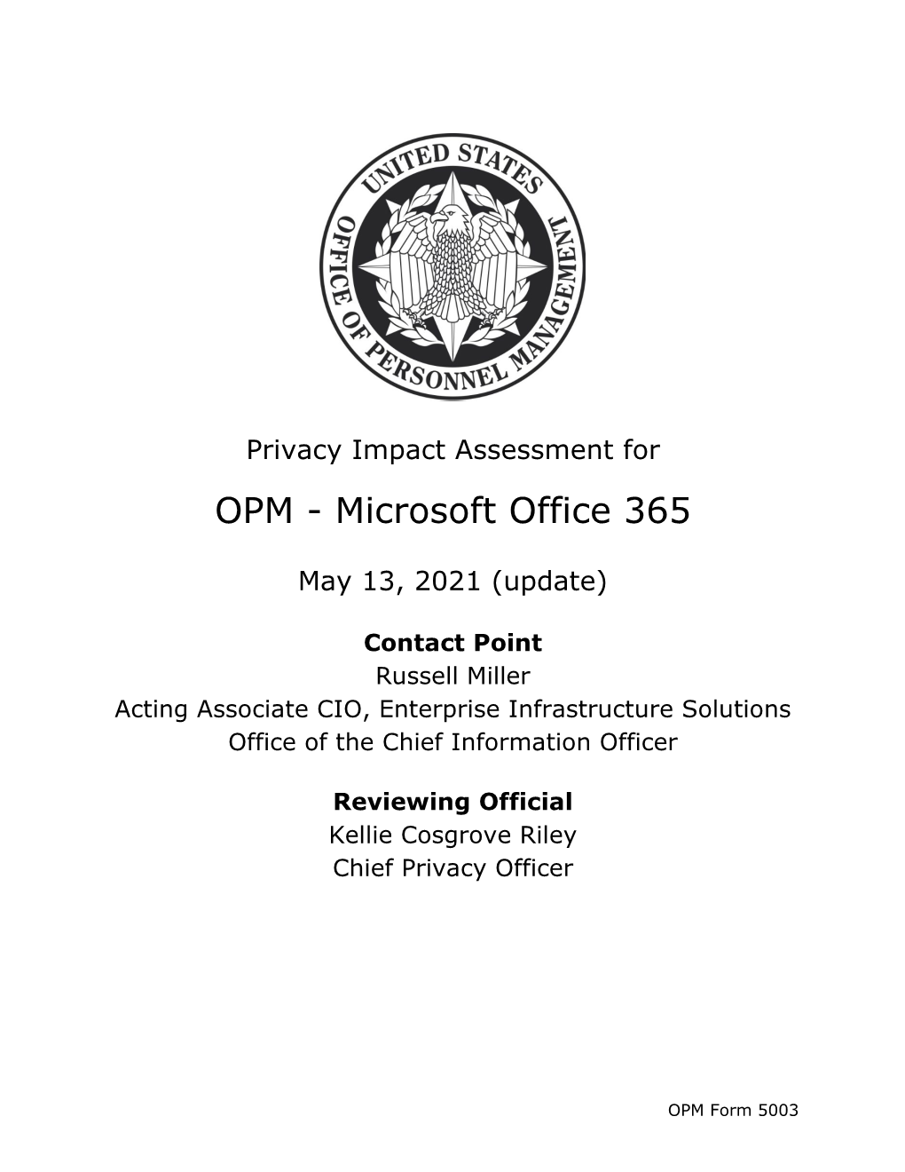 Privacy Impact Assessment for OPM Microsoft Office