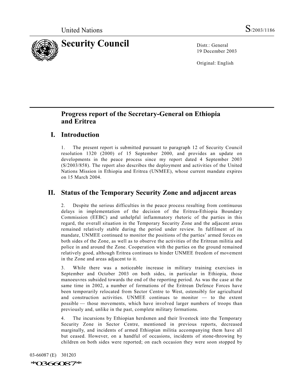 Security Council Distr.: General 19 December 2003
