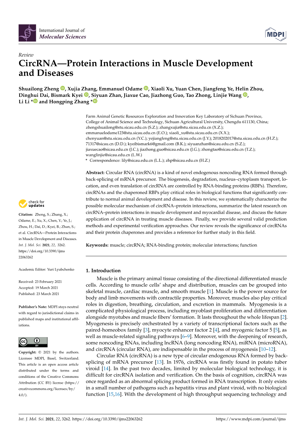 Circrna—Protein Interactions in Muscle Development and Diseases