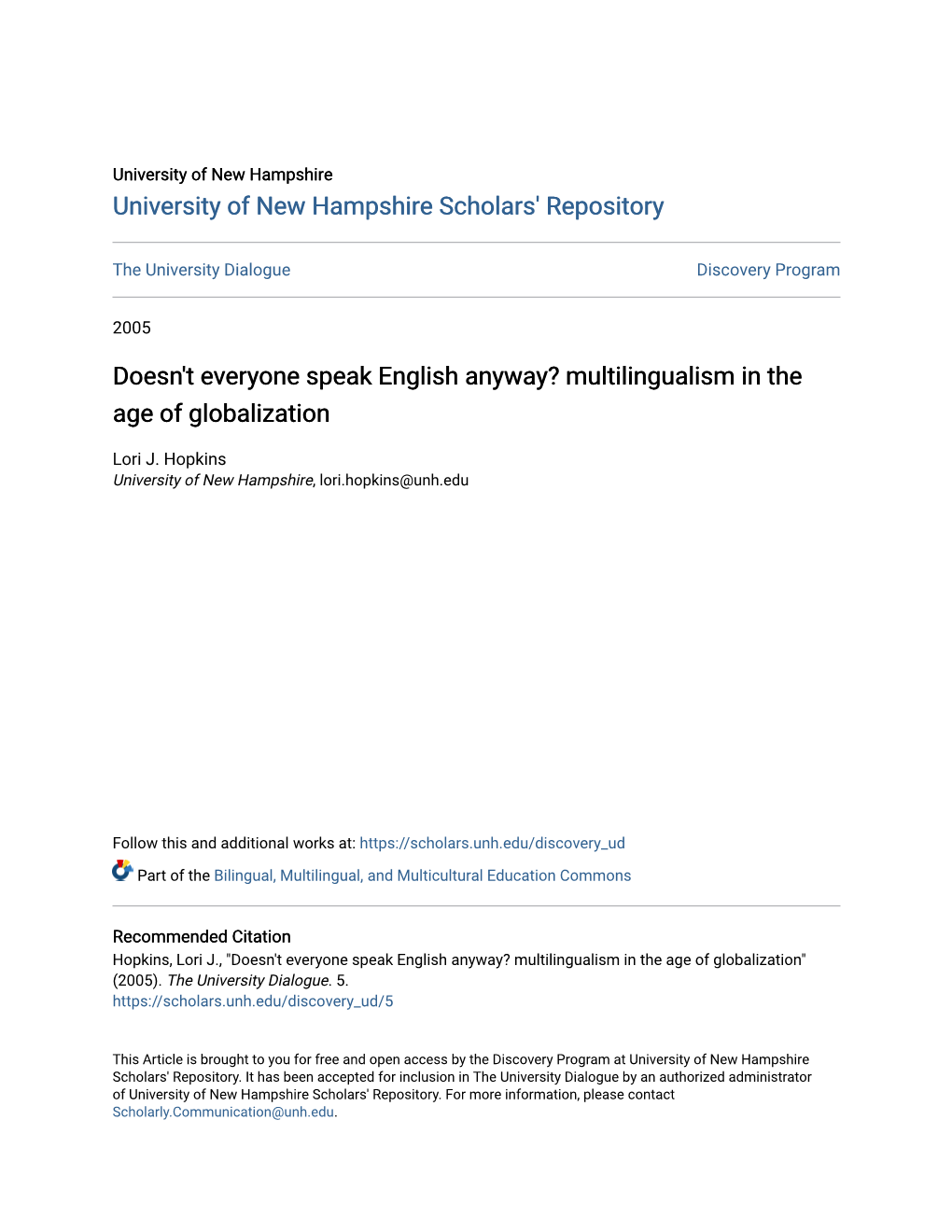 Multilingualism in the Age of Globalization