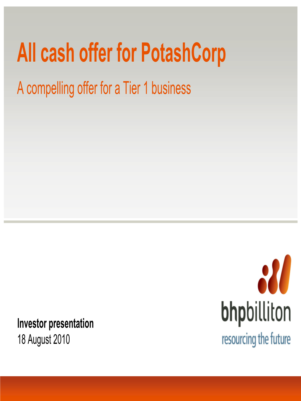 All Cash Offer for Potashcorp a Compelling Offer for a Tier 1 Business