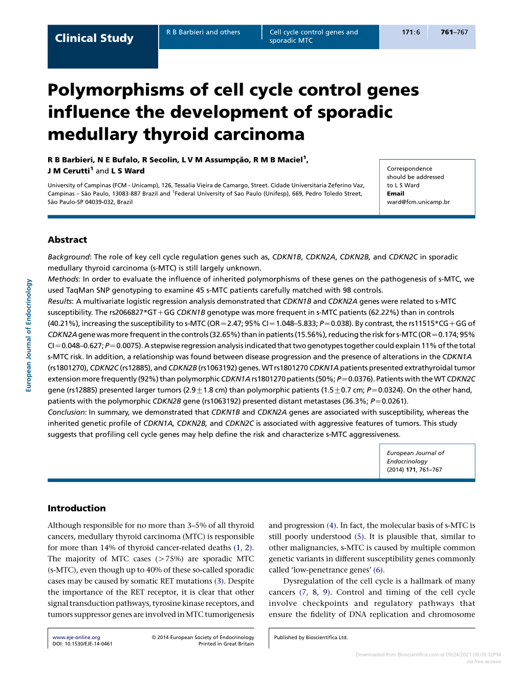 Polymorphisms of Cell Cycle Control Genes Influence the Development Of