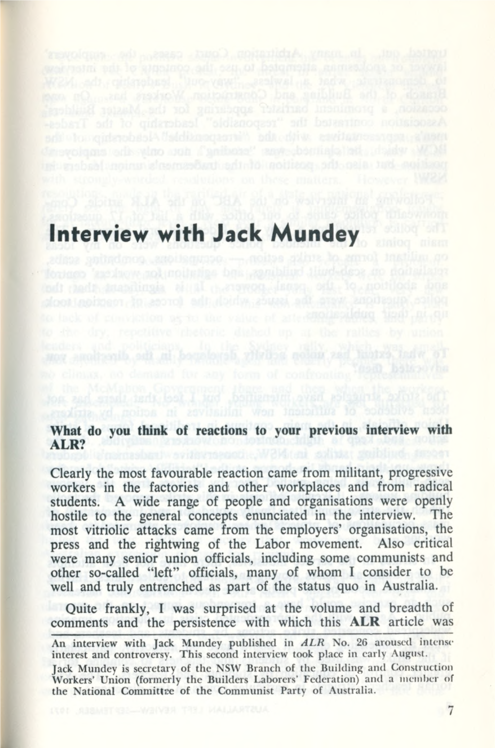 Interview with Jack Mundey