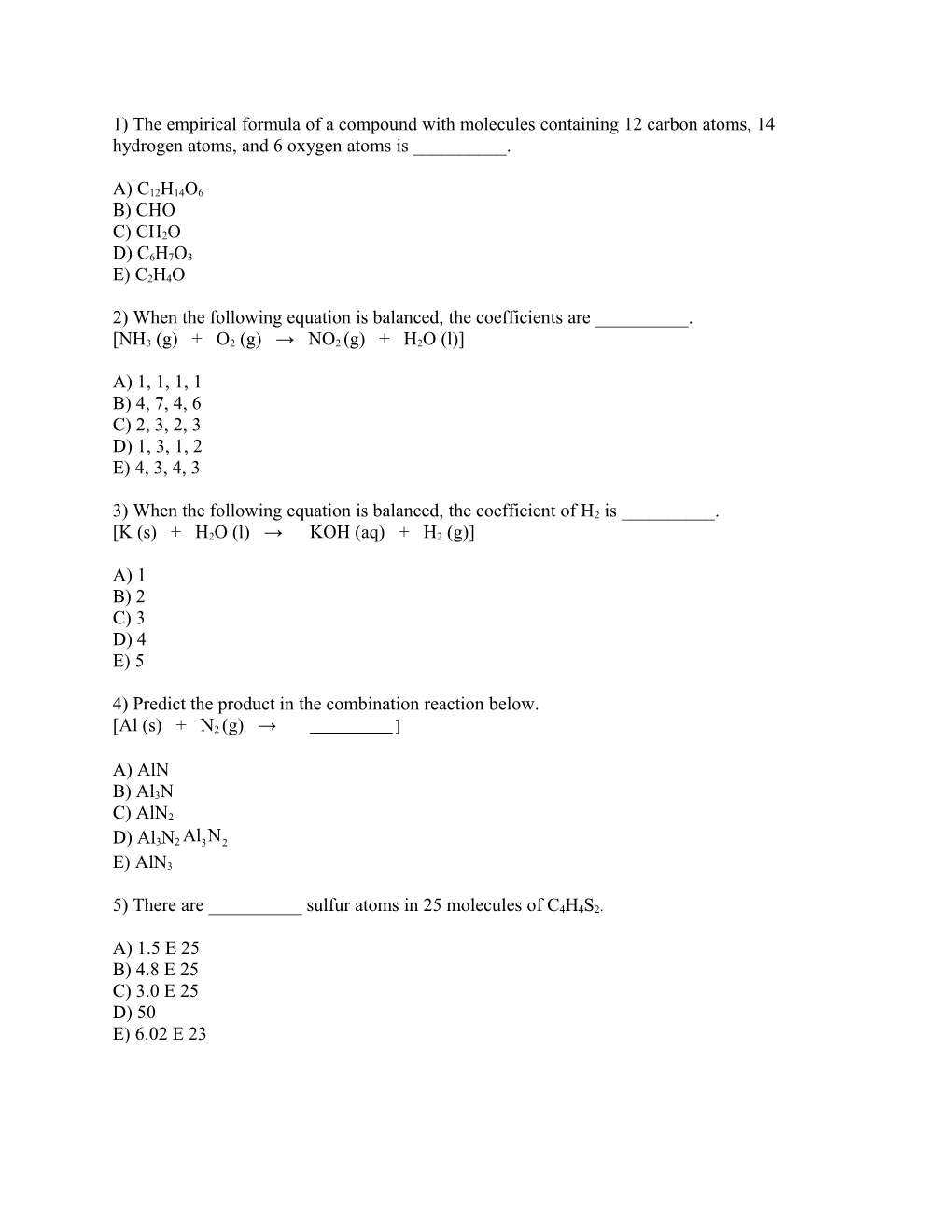 2) When the Following Equation Is Balanced, the Coefficients Are ______