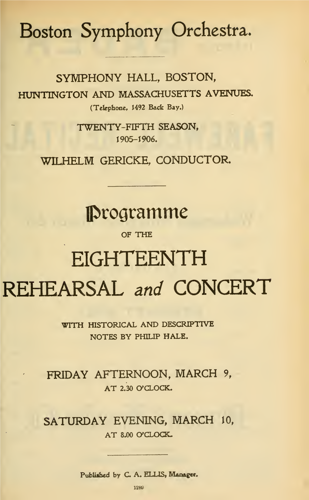 EIGHTEENTH REHEARSAL and CONCERT