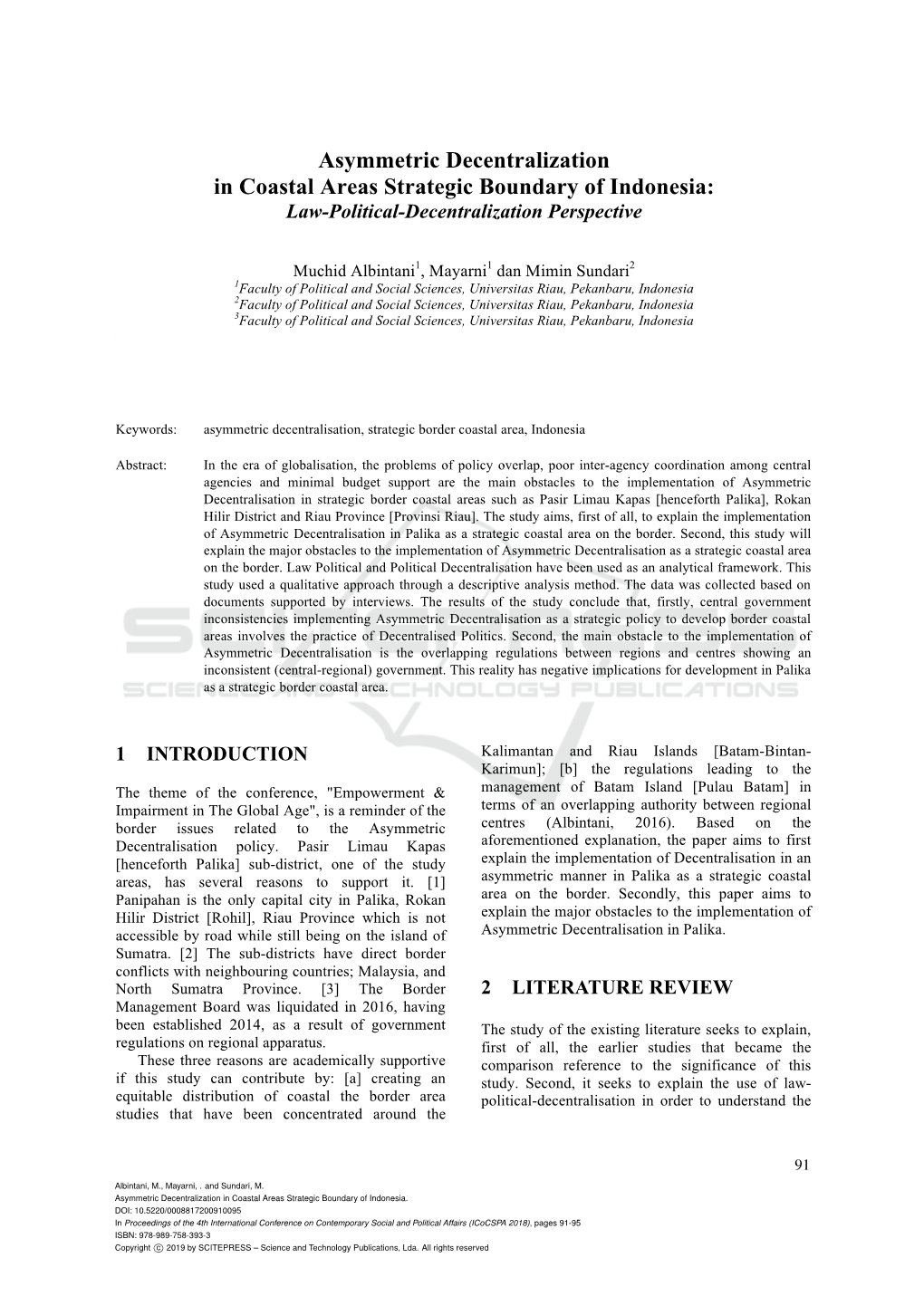 Asymmetric Decentralization in Coastal Areas Strategic Boundary of Indonesia: Law-Political-Decentralization Perspective