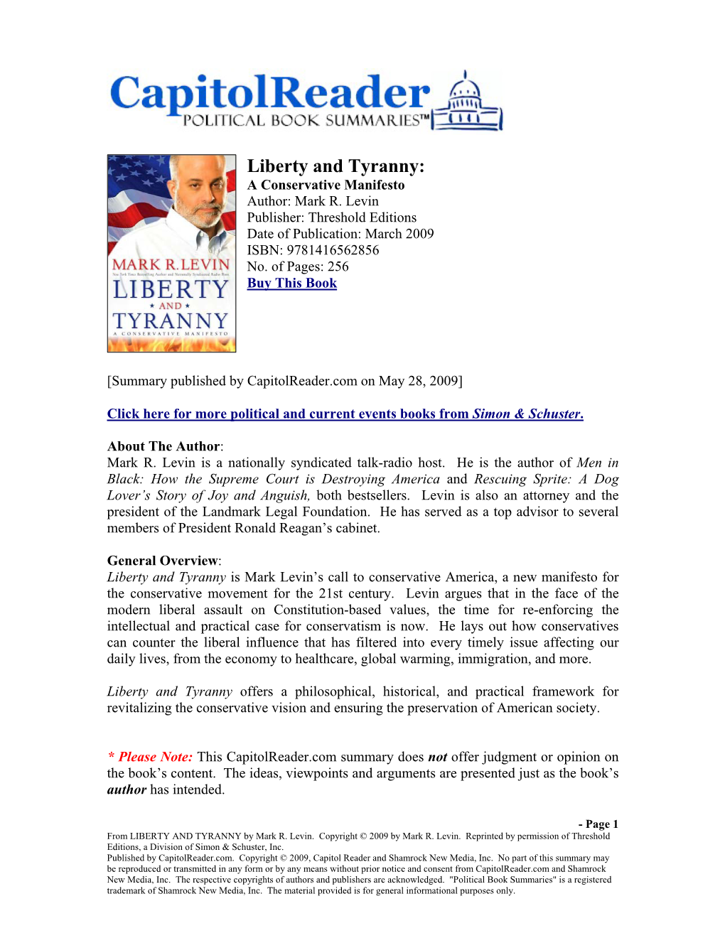 Liberty and Tyranny: a Conservative Manifesto Author: Mark R