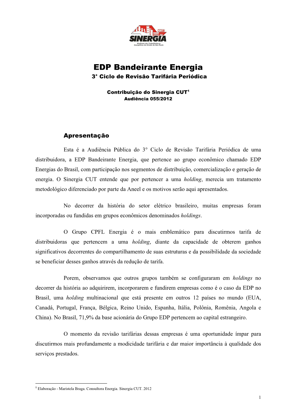 EDP Bandeirante Energia 3° Ciclo De Revisão Tarifária Periódica