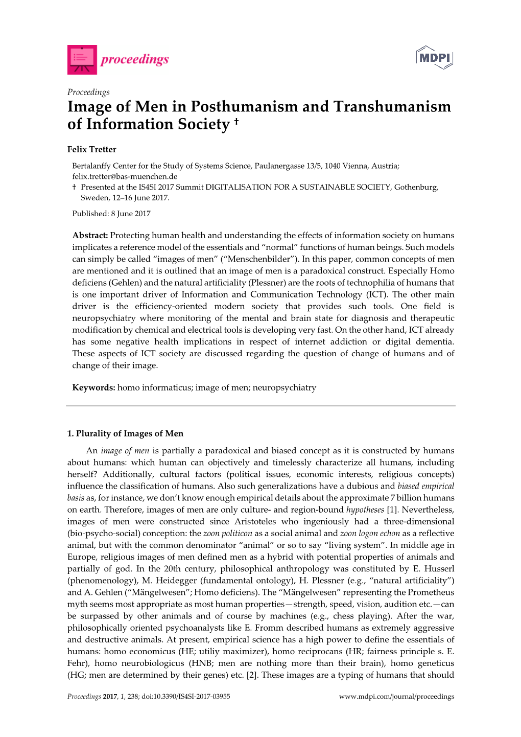 Image of Men in Posthumanism and Transhumanism of Information Society †