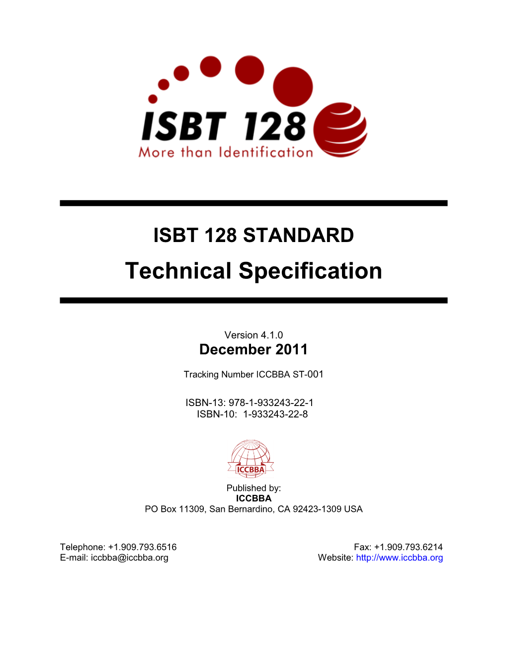 ISBT 128 Standard Technical Specification Version Control: Version 4.0.1 Vs