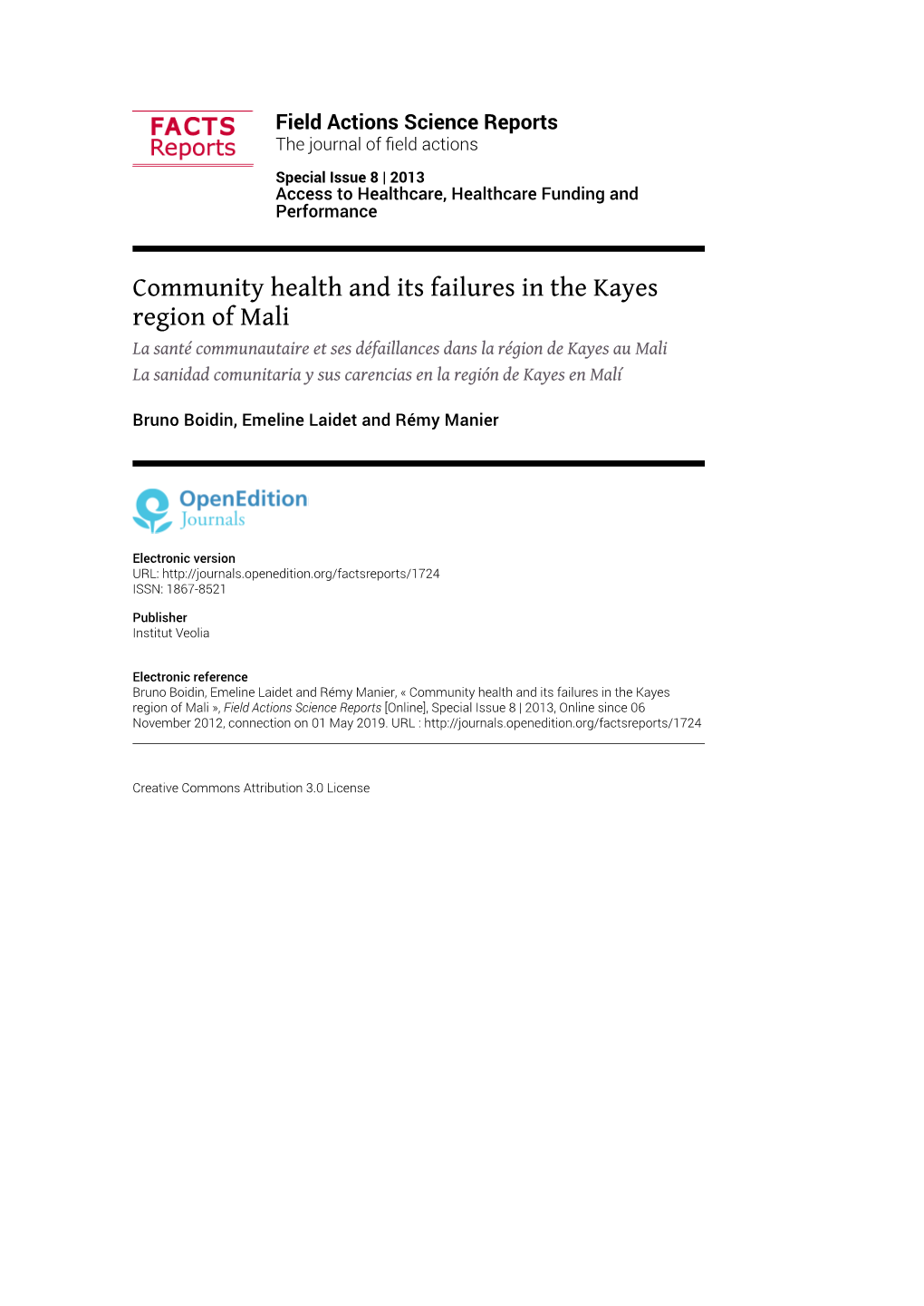 Community Health and Its Failures in the Kayes Region of Mali