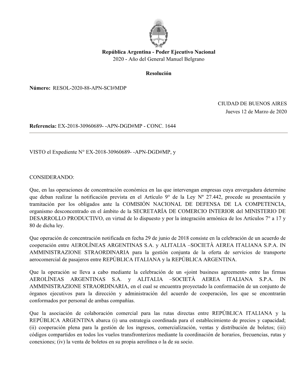 República Argentina - Poder Ejecutivo Nacional 2020 - Año Del General Manuel Belgrano