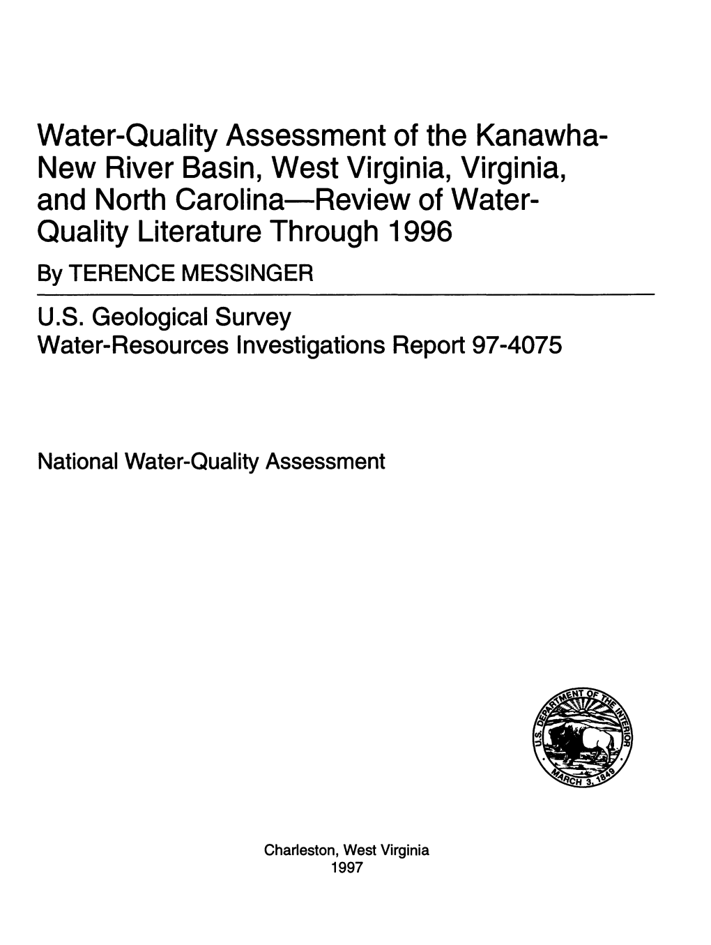Water-Quality Assessment of the Kanawha New River Basin, West