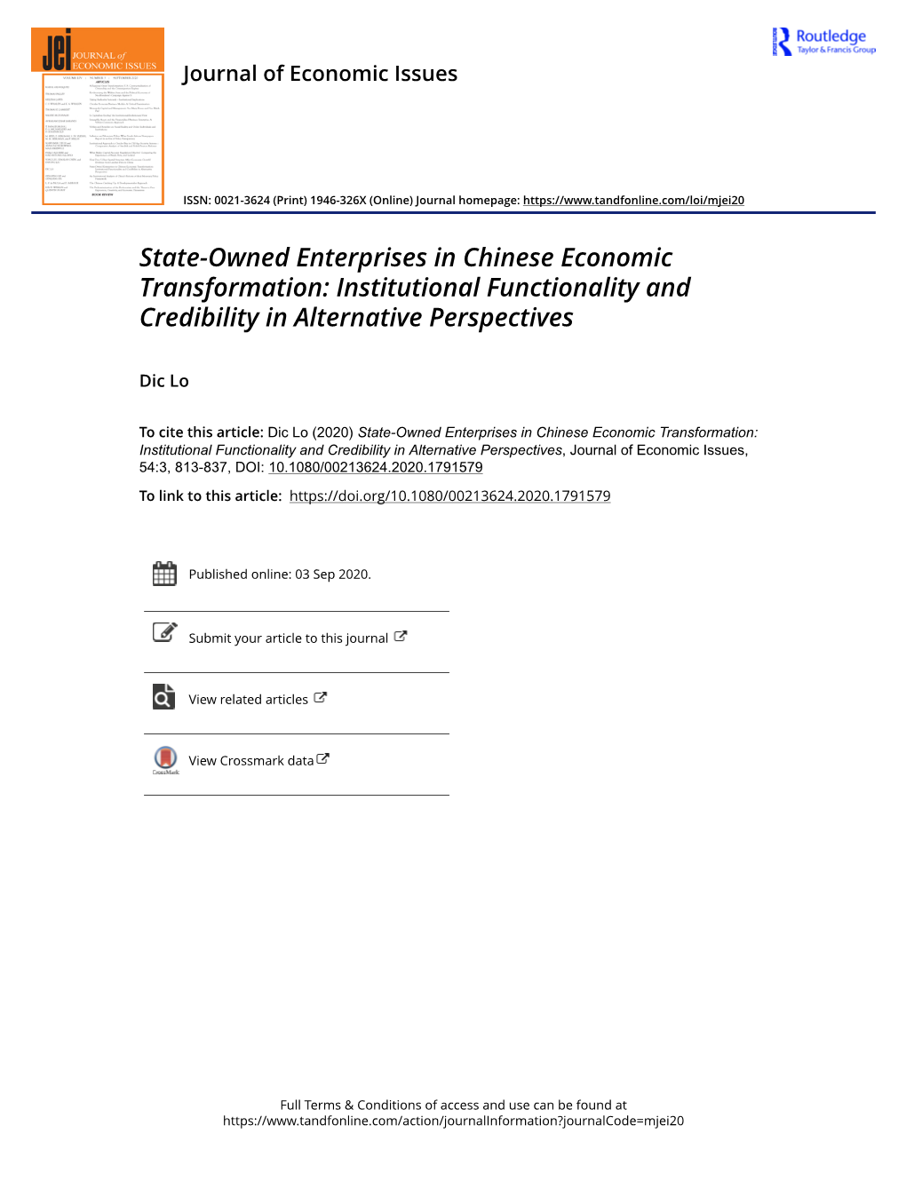 State-Owned Enterprises in Chinese Economic Transformation: Institutional Functionality and Credibility in Alternative Perspectives