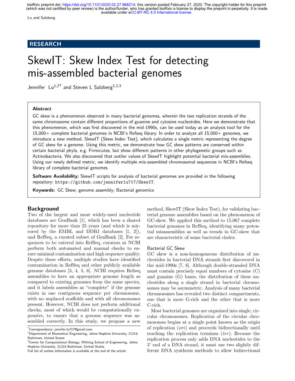 Skewit: Skew Index Test for Detecting Mis-Assembled Bacterial Genomes