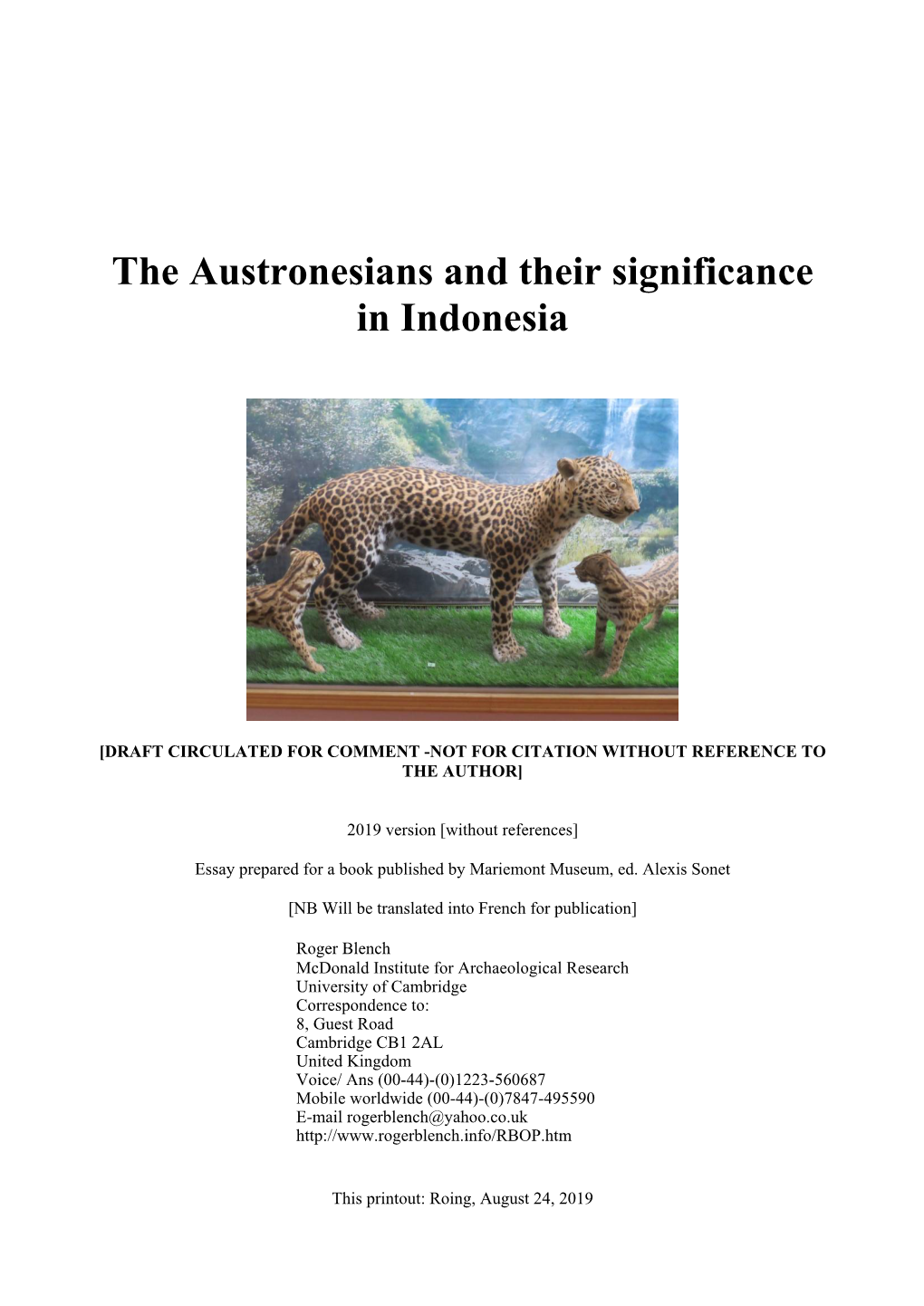 The Austronesians and Their Significance in Indonesia