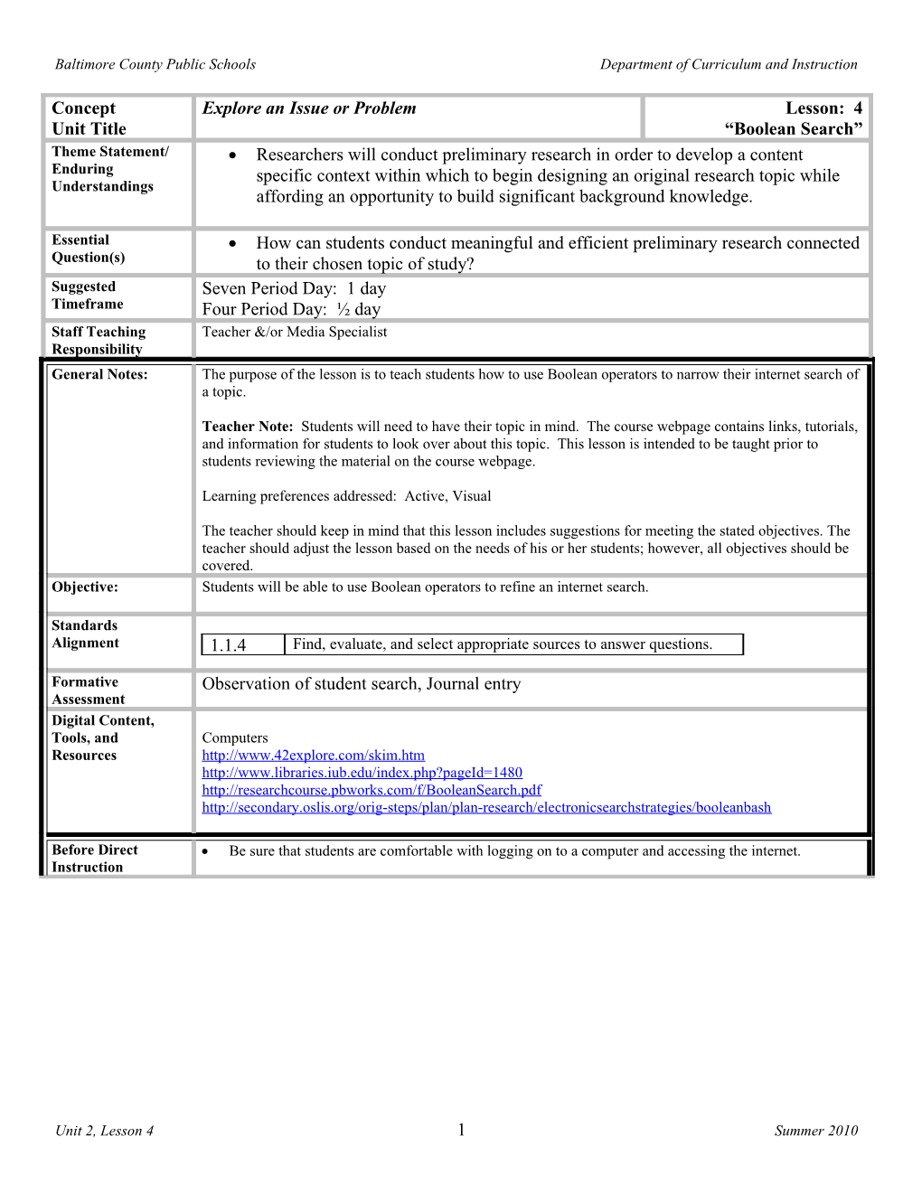 Baltimore County Public Schools Department of Curriculum and Instruction s1