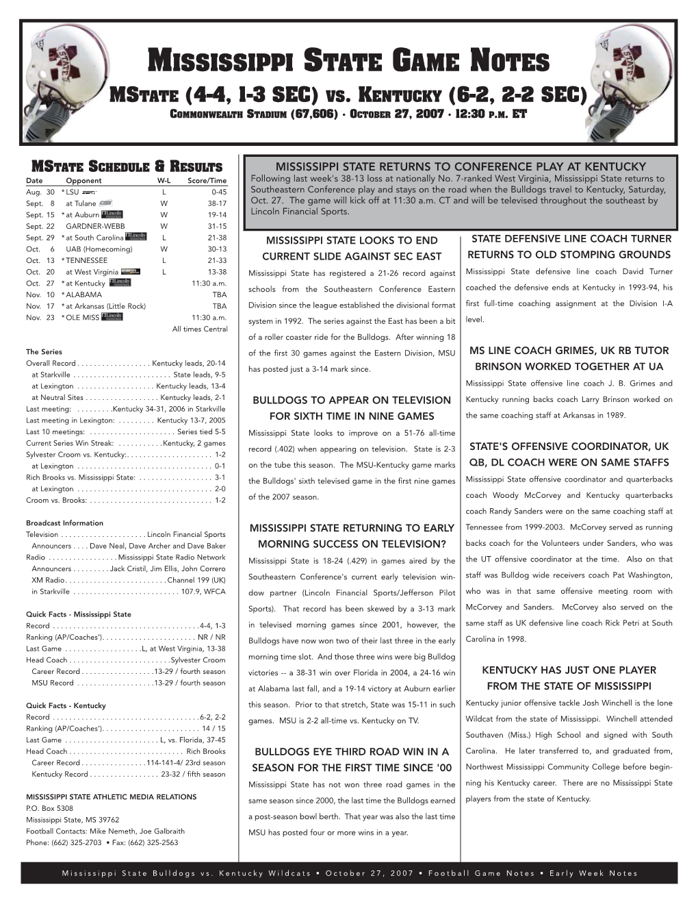 Mississippi State Game Notes
