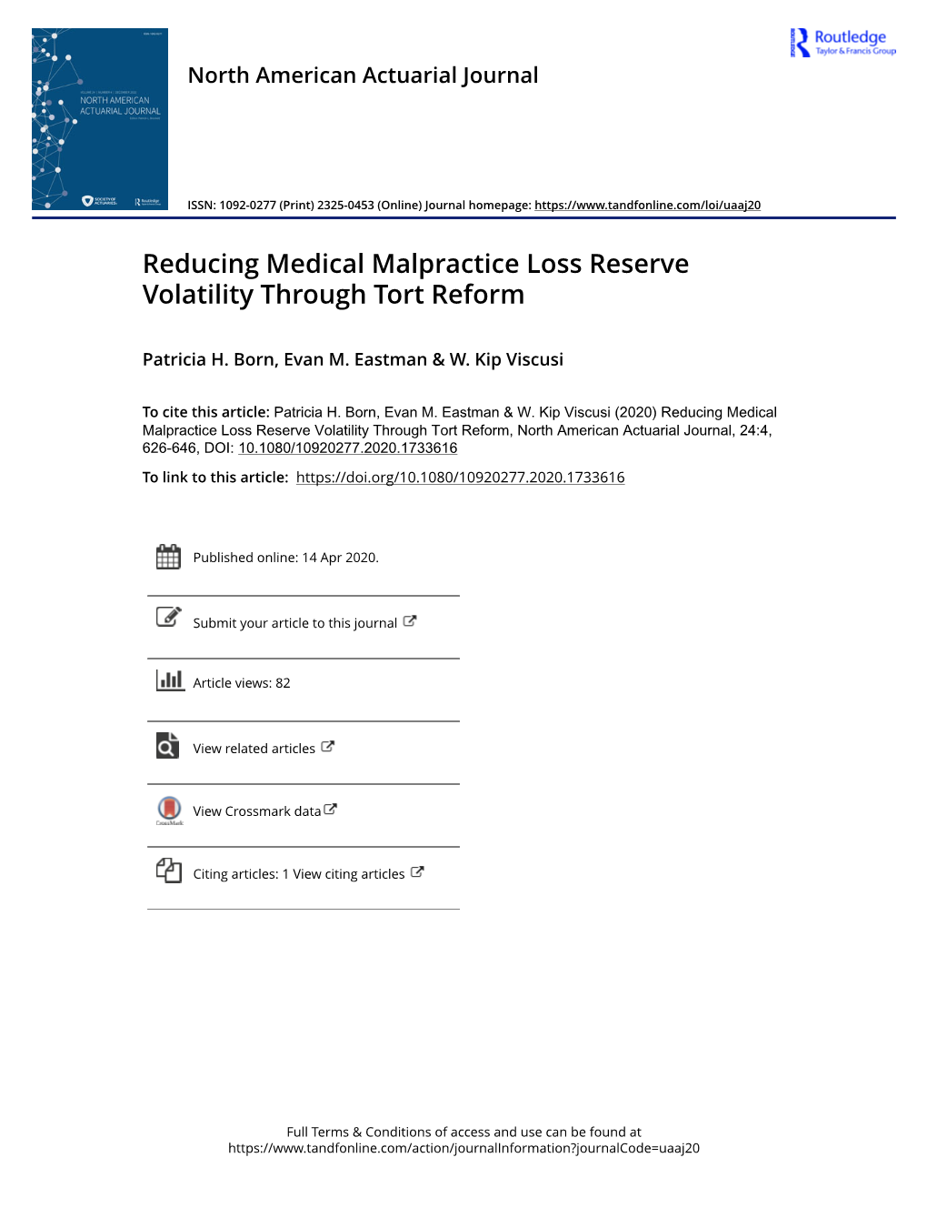 Reducing Medical Malpractice Loss Reserve Volatility Through Tort Reform