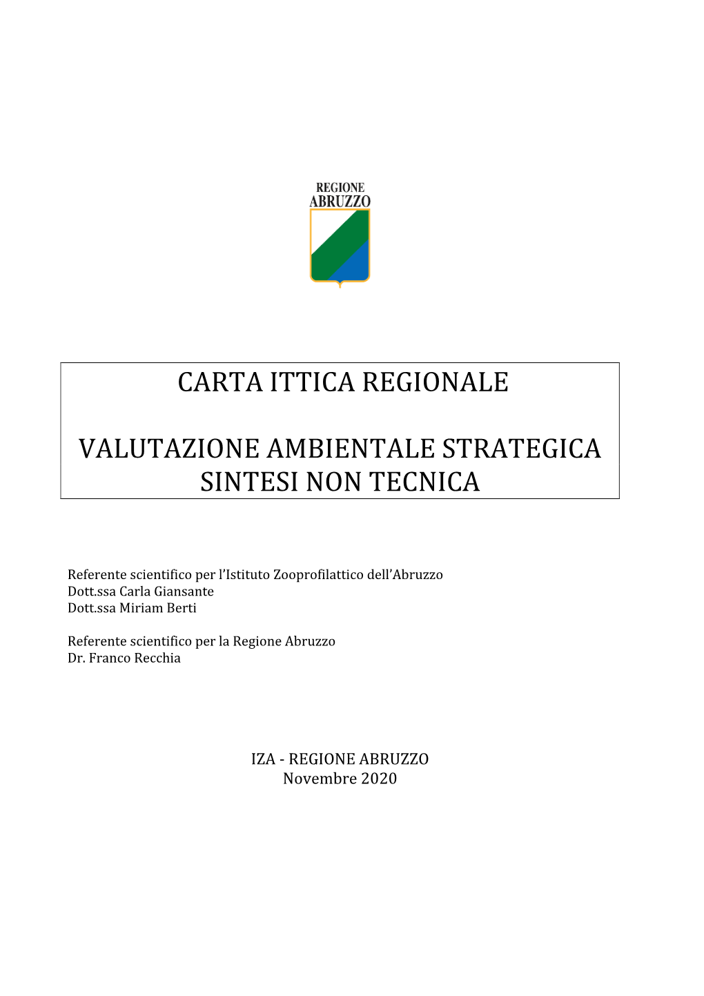 Carta Ittica Regionale Valutazione Ambientale Strategica Sintesi Non Tecnica