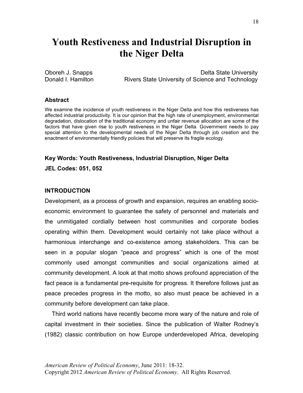 Youth Restiveness and Industrial Disruption in the Niger Delta