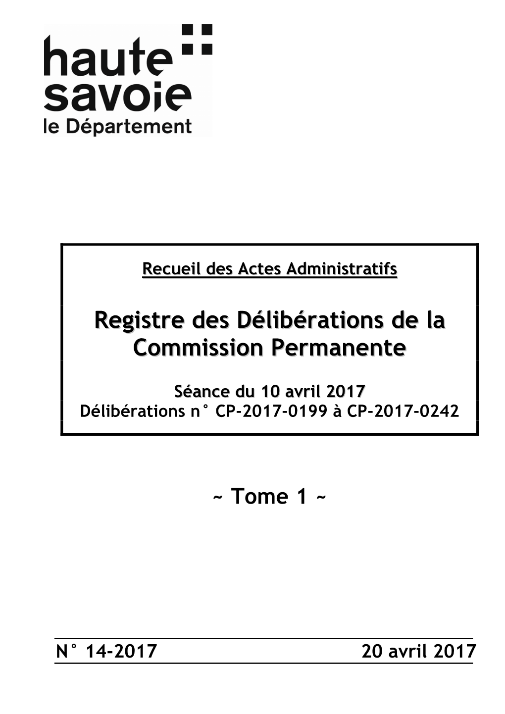 Registre Des Délibérations De La Commission Permanente Séance Du 10 Avril 2017