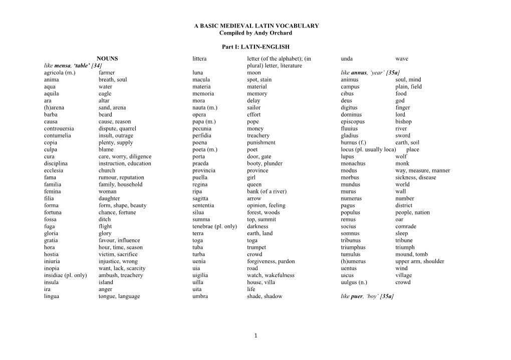 A Basic Medieval Latin Vocabulary