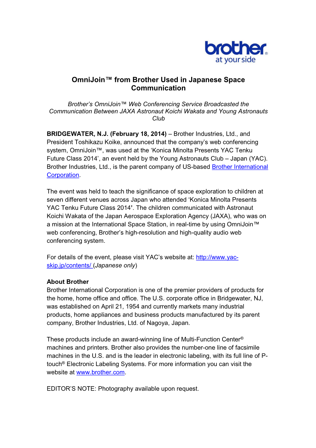 Omnijoin™ from Brother Used in Japanese Space Communication