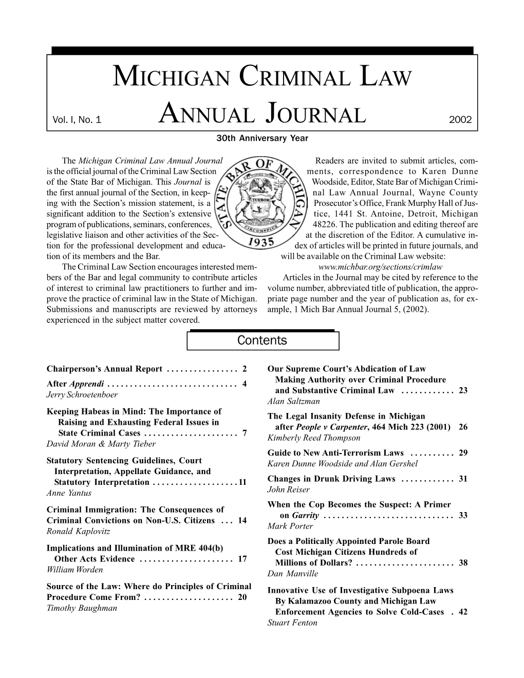 Michigan Criminal Law Annual Journal