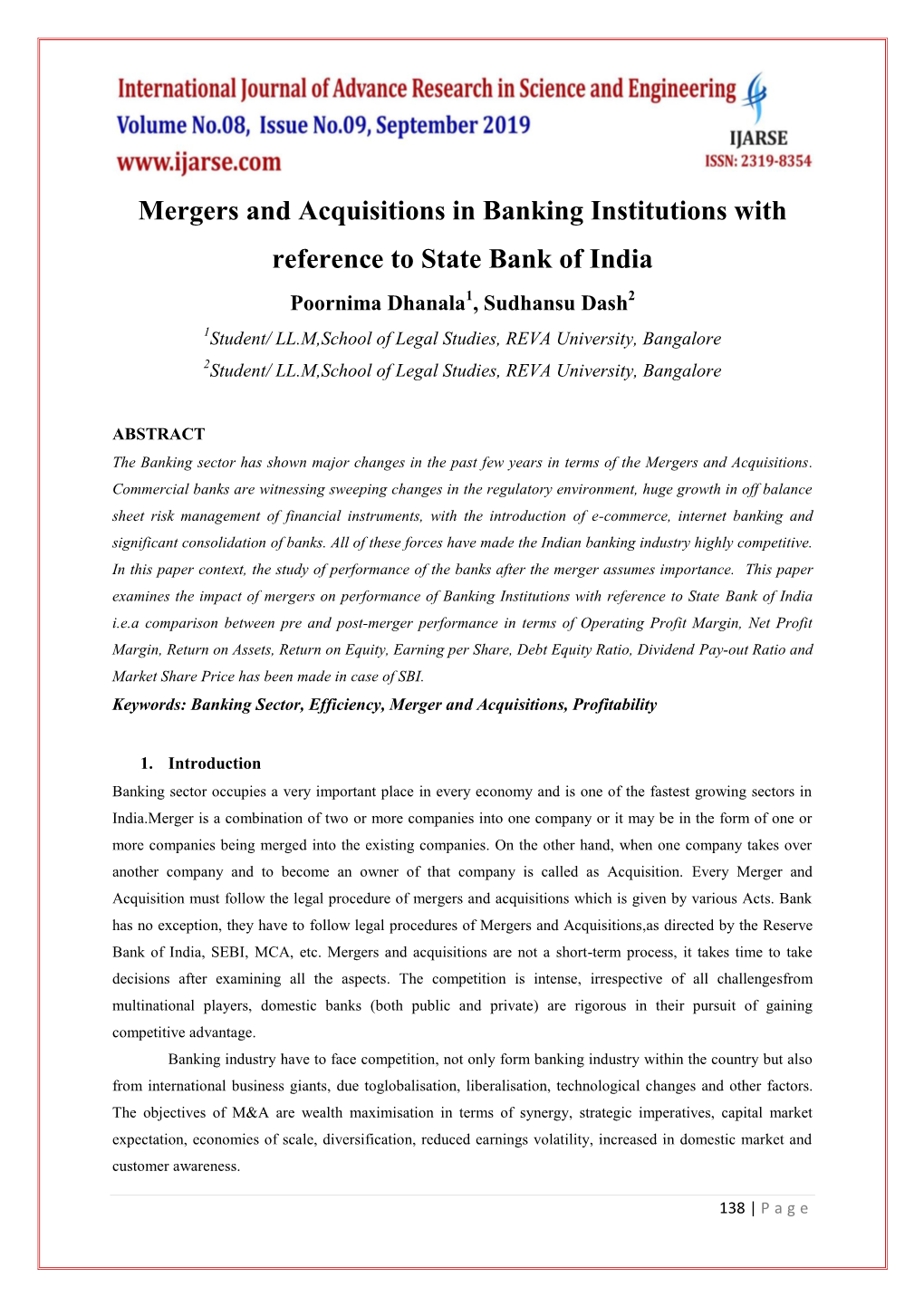 Mergers and Acquisitions in Banking Institutions with Reference to State