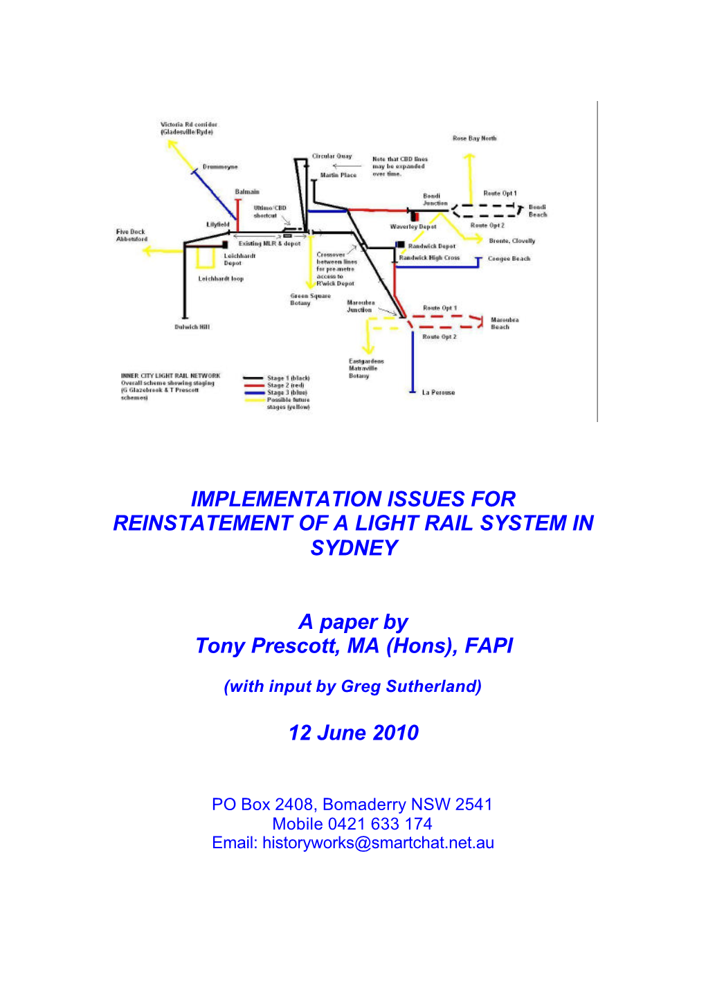 Implementation Issues for Reinstatement of a Light Rail System in Sydney