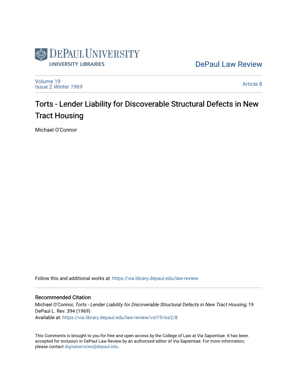 Lender Liability for Discoverable Structural Defects in New Tract Housing