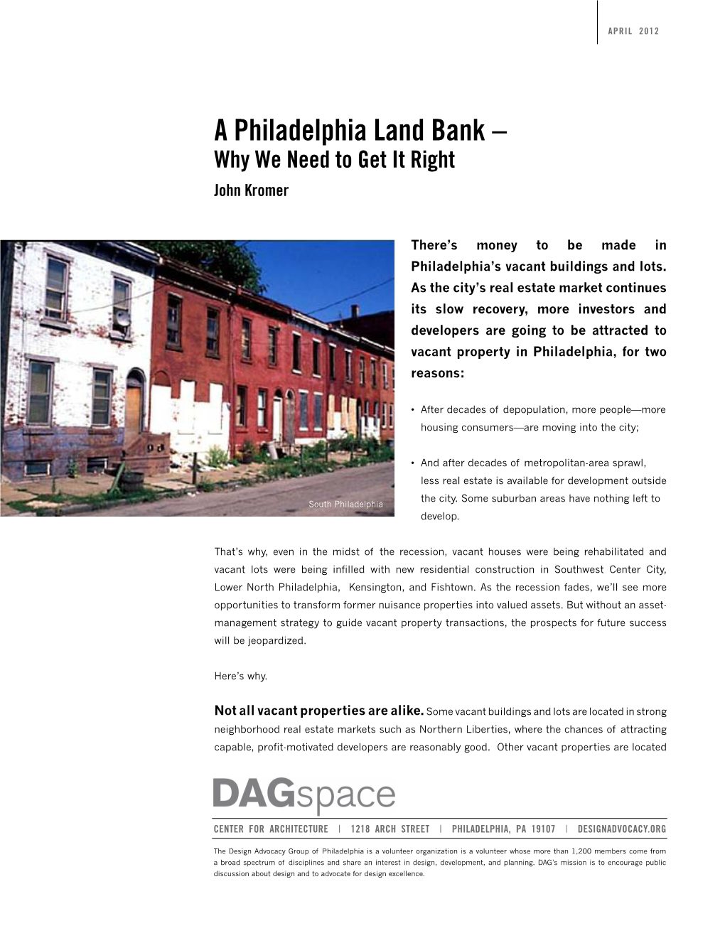 A Philadelphia Land Bank Why We Need to Get It Right