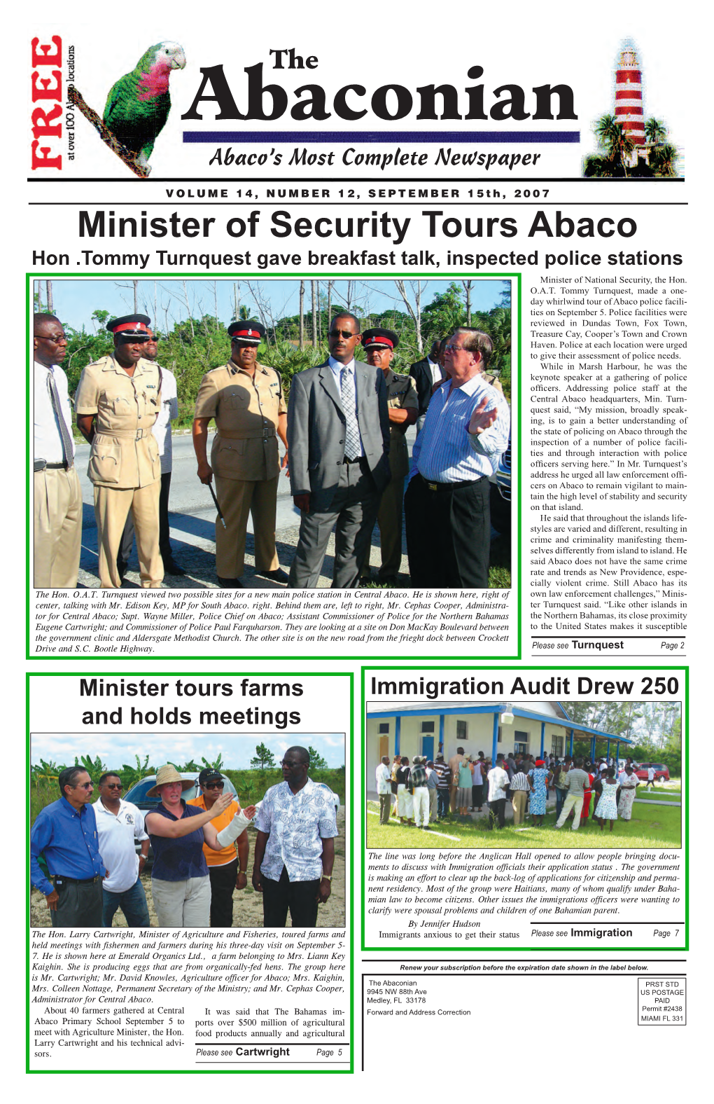 Minister of Security Tours Abaco Hon .Tommy Turnquest Gave Breakfast Talk, Inspected Police Stations Minister of National Security, the Hon