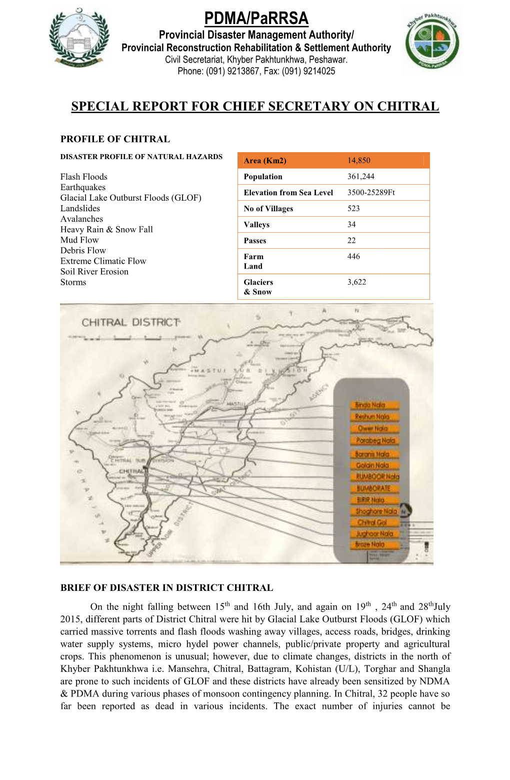 PDMA/Parrsa Provincial Disaster Management Authority/ Provincial Reconstruction Rehabilitation & Settlement Authority Civil Secretariat, Khyber Pakhtunkhwa, Peshawar