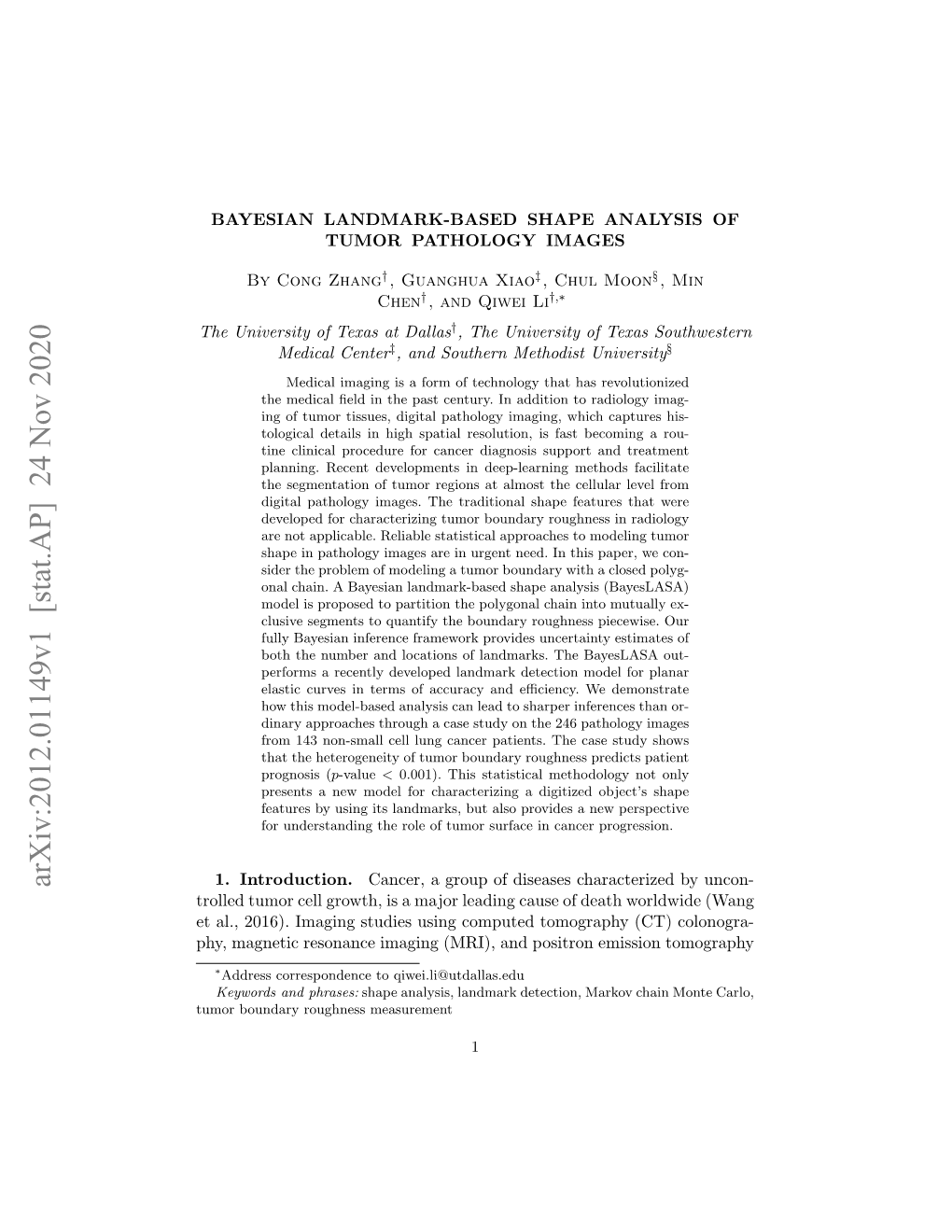 Bayesian Landmark-Based Shape Analysis of Tumor Pathology Images