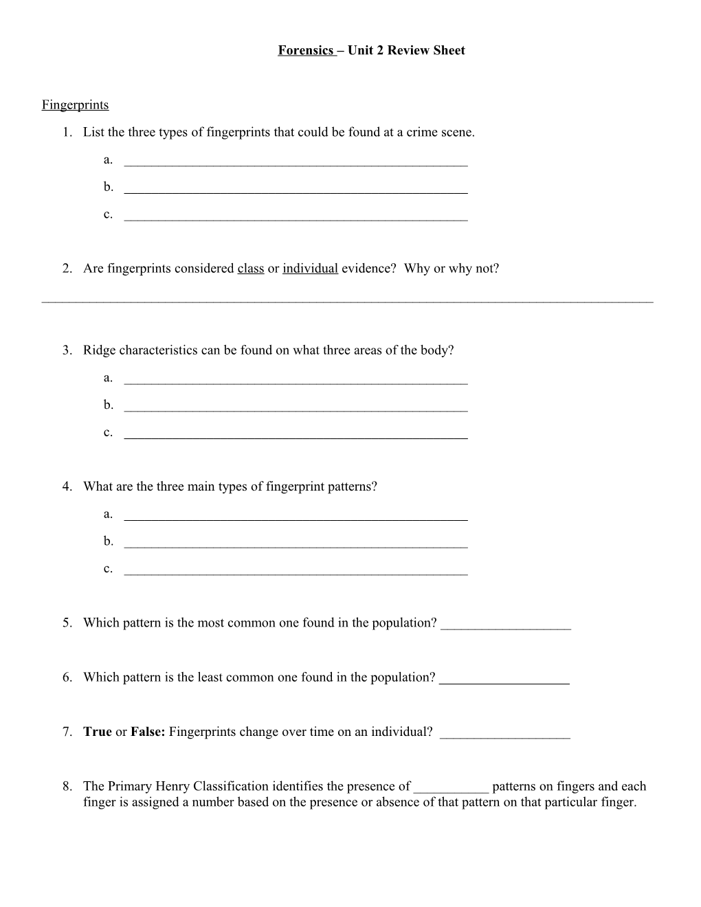 Forensics Unit 2 Review Sheet