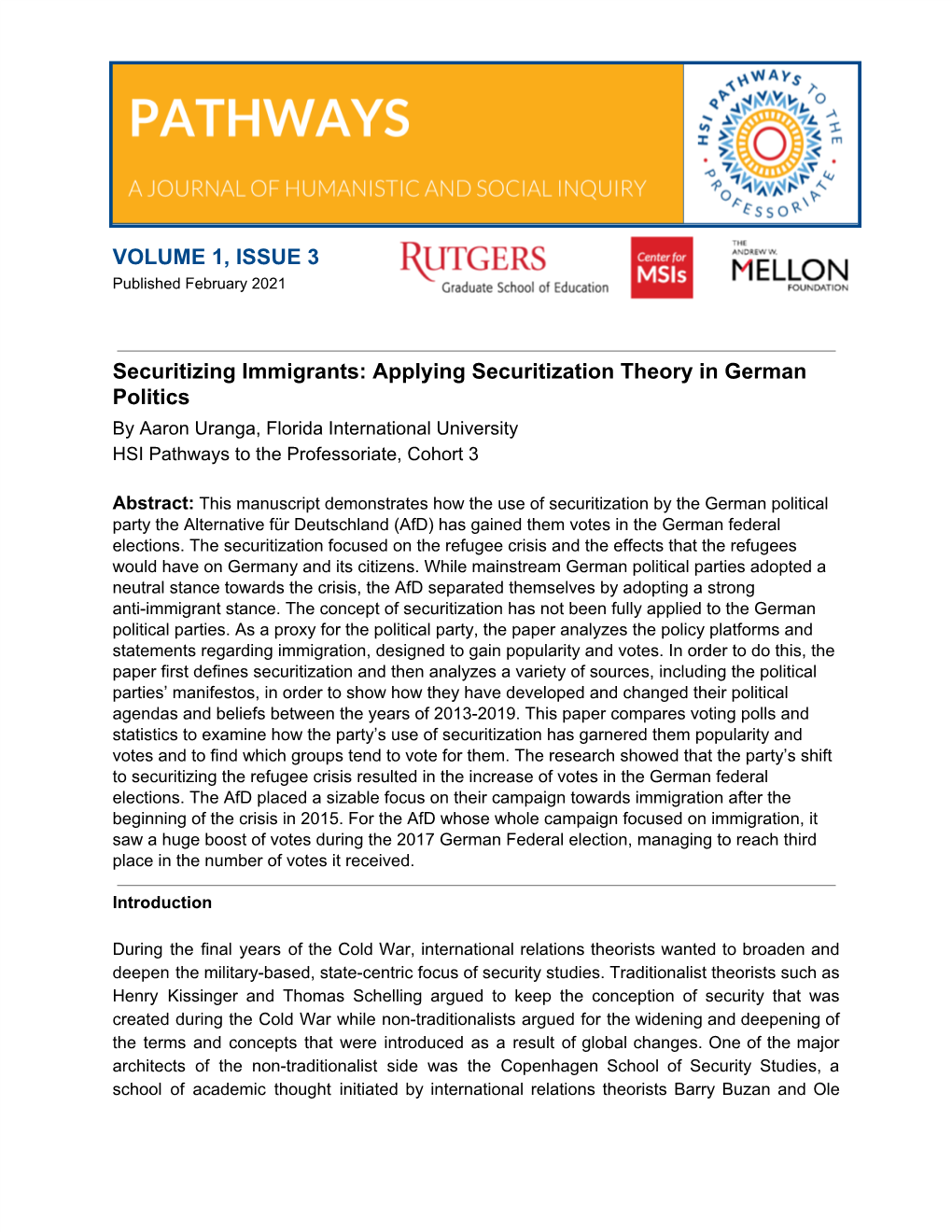 Securitizing Immigrants: Applying Securitization Theory in German