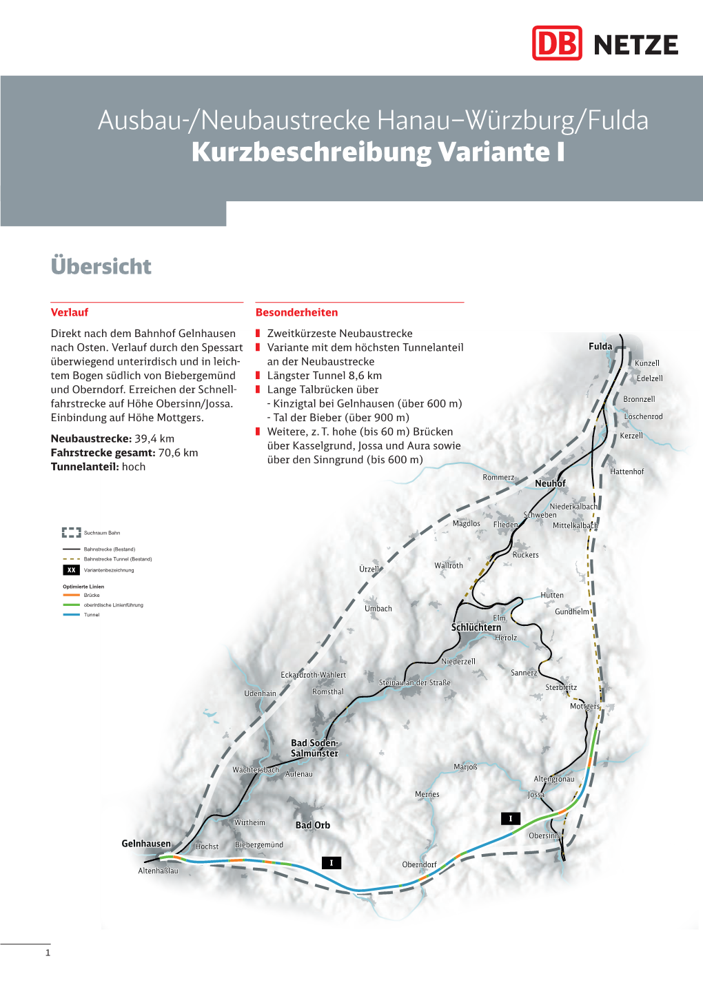 Ausbau-/Neubaustrecke Hanau–Würzburg/Fulda Kurzbeschreibung Variante I