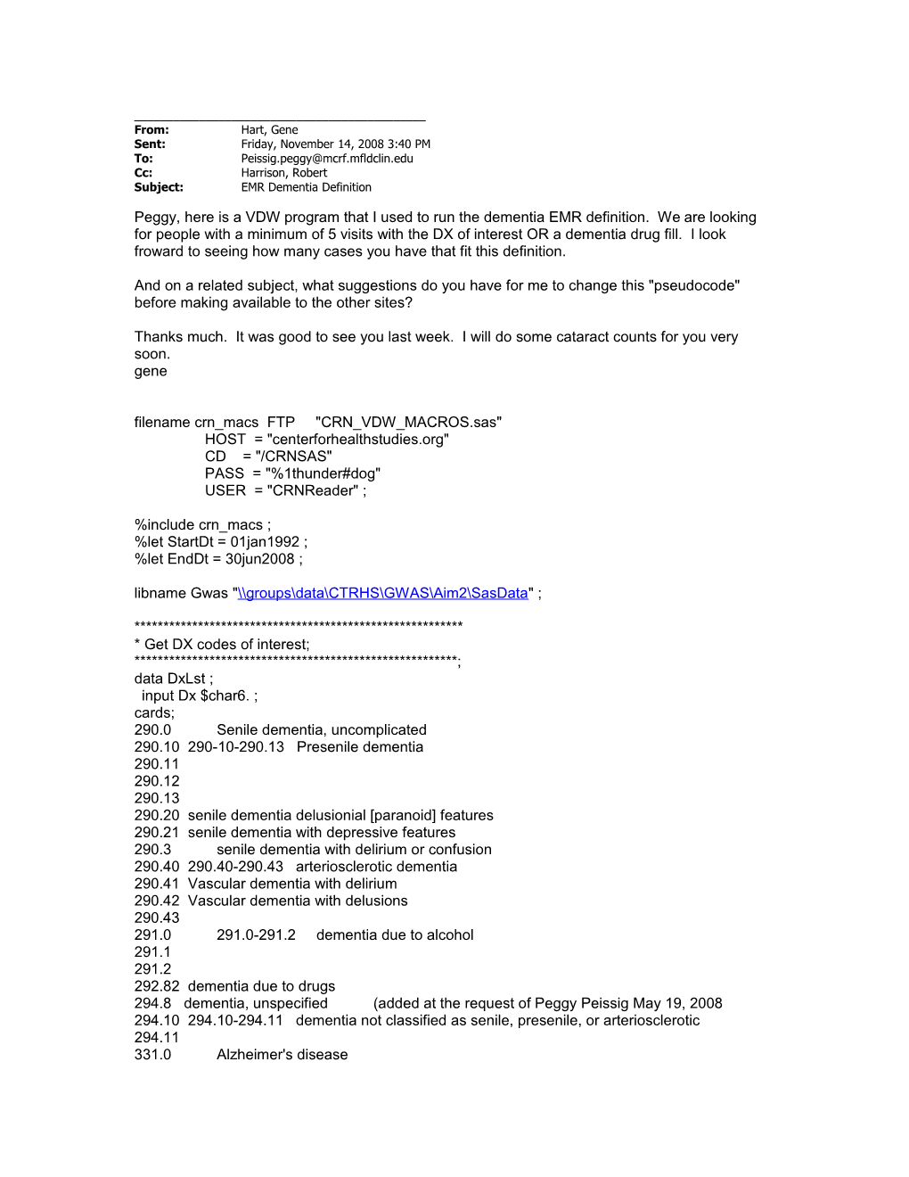 Dementia EMR Definition