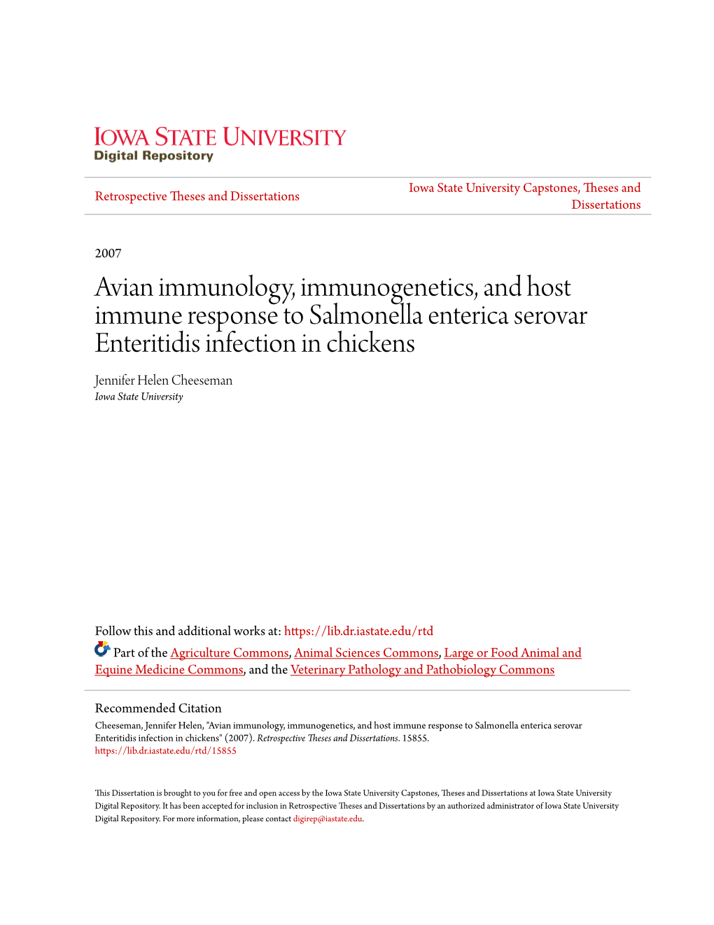 Avian Immunology, Immunogenetics, and Host Immune Response To