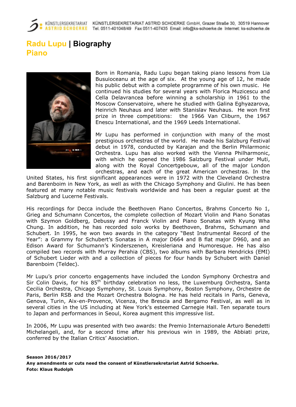 Radu Lupu | Biography Piano