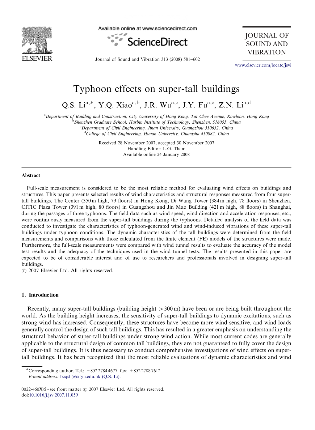 Typhoon Effects on Super-Tall Buildings