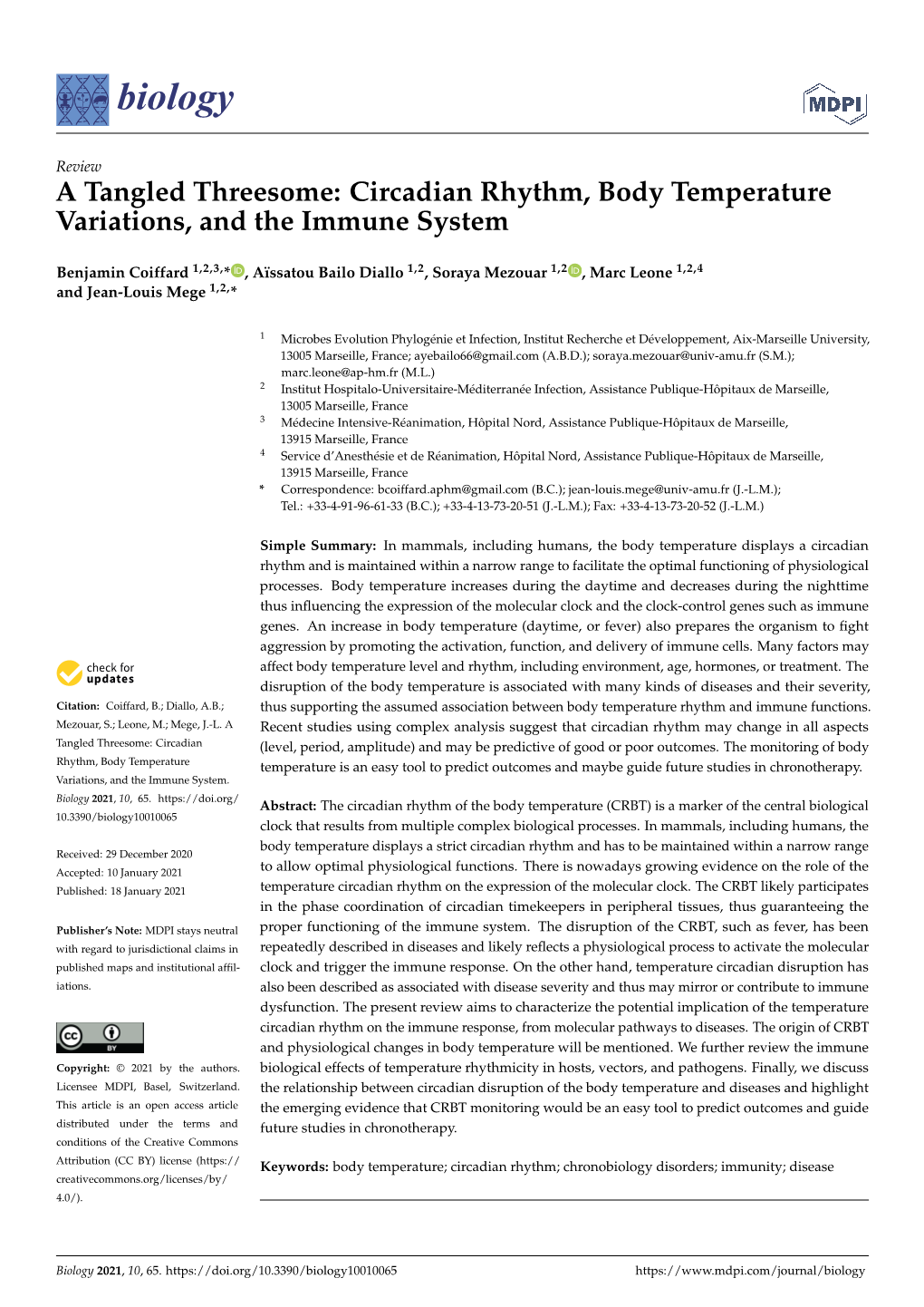 Circadian Rhythm, Body Temperature Variations, and the Immune System