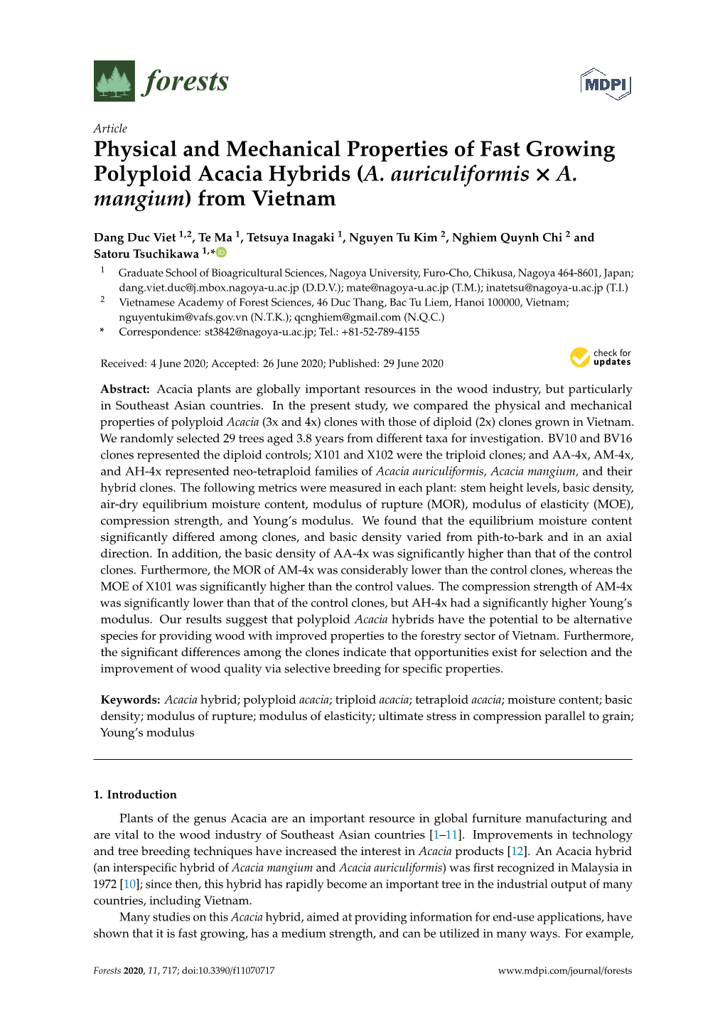 Physical and Mechanical Properties of Fast Growing Polyploid Acacia Hybrids (A