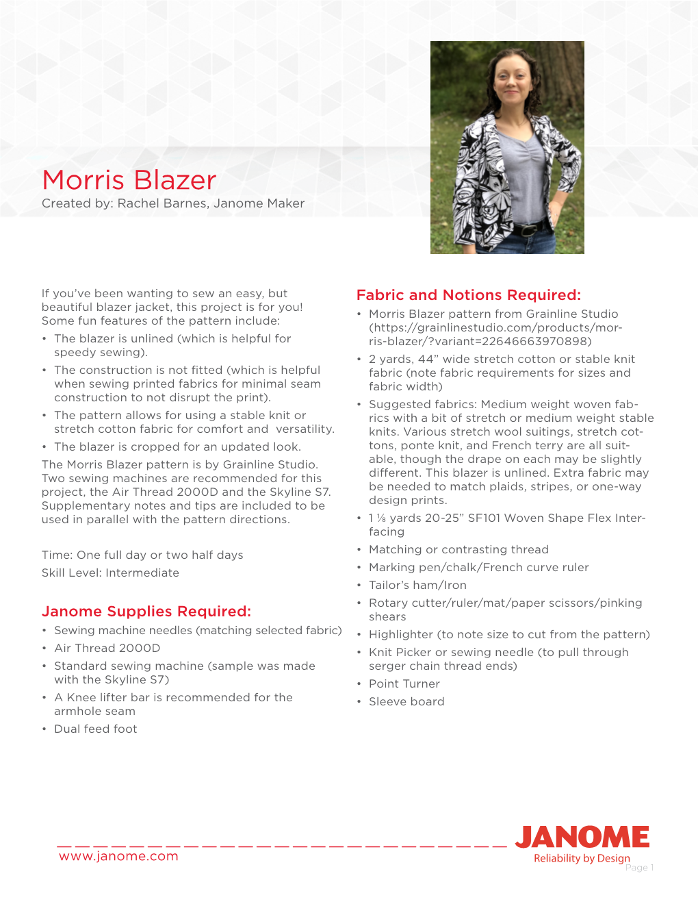 Morris Blazer Created By: Rachel Barnes, Janome Maker