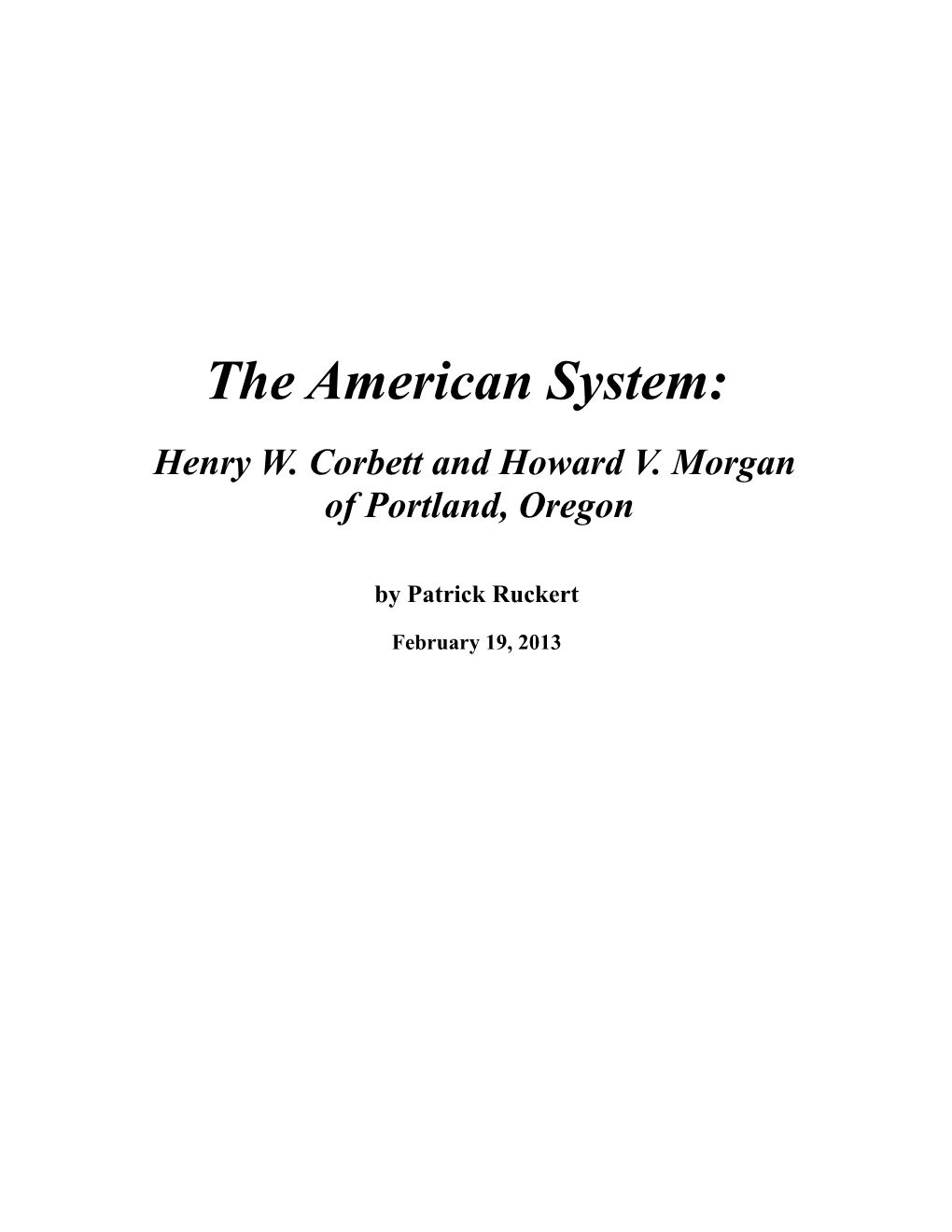 Corbett and Morgan Defenders of the American System