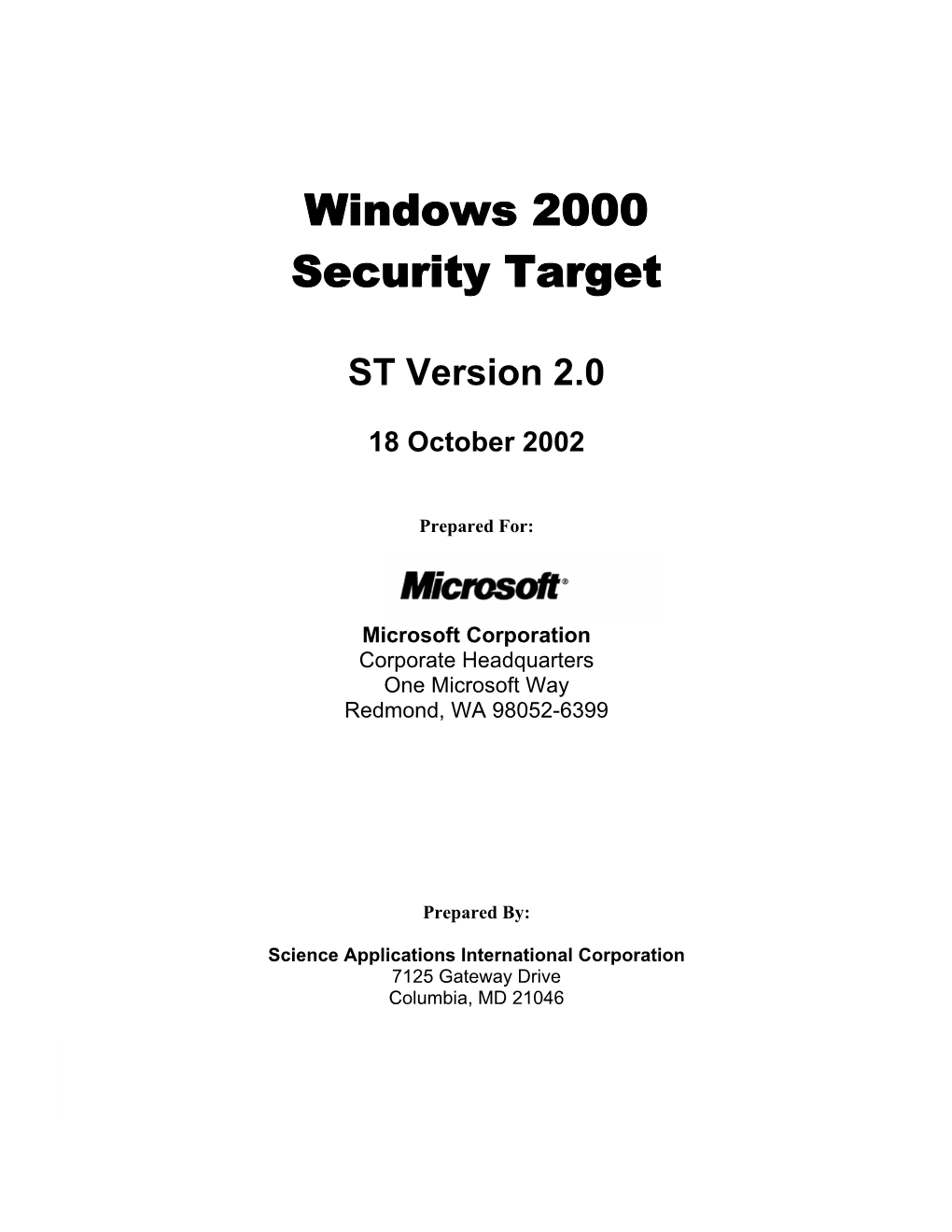 Windows 2000 Security Target